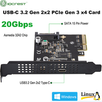 Carte contrôleur hôte PCIe x4 vers USB3.2 Gen2 x2 USB C type-c jusqu'à 20Gbps pour ordinateur de bureau, puce Asmedia 3242 avec alimentation SATA à 15 broches