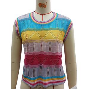 2026 Wholesale Knitted Summer Design Colorful Hollowed Out Knitted Women Vest Sleeveless <strong>Top</strong> <strong>rainbow</strong> Women Knit <strong>Top</strong> - Product Image 2