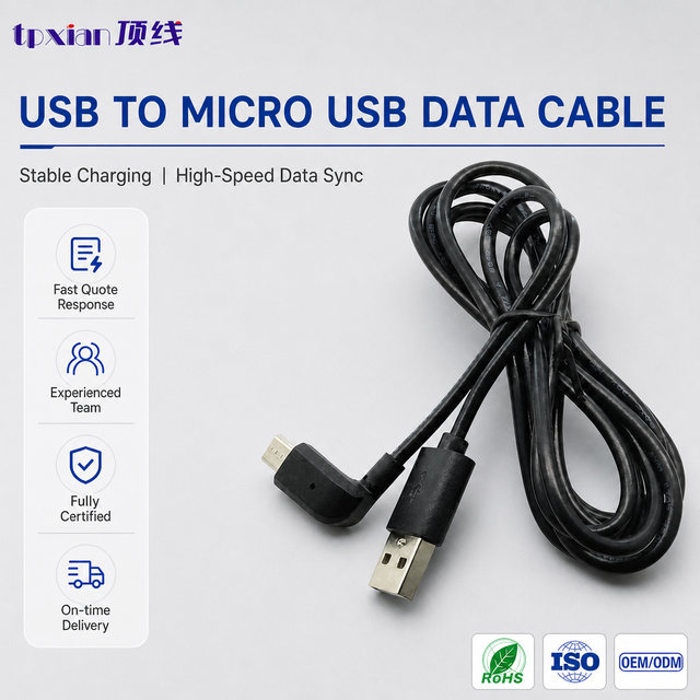 Custom USB to Micro USB Cable 90 Degree Right Angle Data Sync Fast Charging Cord for Android Mobile Phone Tablet Camera