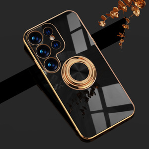 Nouveau produit 2023 béquille porte-anneau doré antichoc noir doux étui de téléphone de luxe pour Samsung <span class=keywords><strong>Galaxy</strong></span> S23 Ultra - Product Image 1