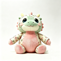 Peluche de dragon à imprimé floral personnalisé, dragon bébé fleuri style cottagecore, dragon fantaisie floral pastel