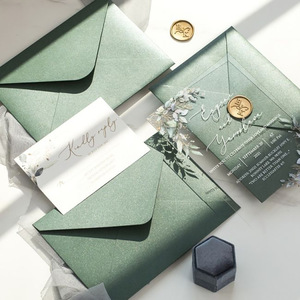 Invitaciones de boda populares con sobres verdes, invitaciones de acrílico, tarjetas de boda - Product Image 4