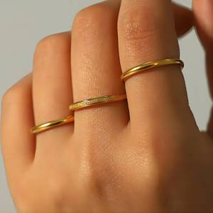Minimalist <b>Plain</b> Titanium Steel <b>Ring</b> 18k Gold Finish Stackable Unisex Fashion Jewelry Gift - Product Image 3