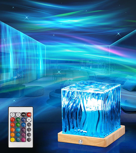 en cristal à 16 couleurs changeantes avec télécommande, veilleuse à ondulation dynamique, lampe à eau céleste Aurora Glow Lamp - Product Image 1