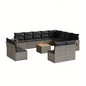 Ensemble de canapés de jardin en rotin gris avec pieds réglables, mobilier d'extérieur 10 places, design contemporain - Product Image 1