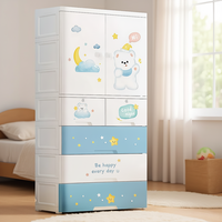 Armario Portátil de 5 Niveles para Niños, Bonito y Moderno, Armario de Plástico con Diseño de Dibujos Animados para Guardar Ropa, para Dormitorio o Sala de Estar