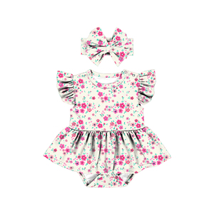 LT-469-YXW Ensemble 2 pièces neuf pour bébés filles : Barboteuse florale et bandeau – Tenue 0-24 mois - Product Image 4