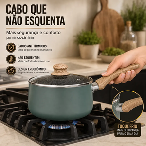 Juego de utensilios de cocina de cerámica antiadherente de 8 piezas con mangos de madera y tapas de vidrio para estufas de gas e inducción, diseño moderno. - Product Image 6