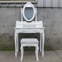 Ensemble coiffeuse moderne européen avec miroir rotatif à 360°, tabouret rembourré et 4 tiroirs, montage facile pour chambre et appartement
