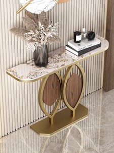 Mesa Consola de Lujo Italiana con Tablero de Piedra, Estilo Minimalista, Mueble de Entrada Contemporáneo, Semicircular, Mueble de Madera para el Hogar - Product Image 4