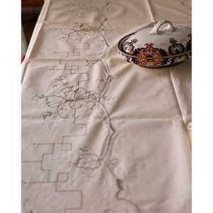 Nappe de style européen en lin mélangé Robcultura, gris, broderie, 12 serviettes, motif carré, salon, hôtels, mariages - Product Image 6