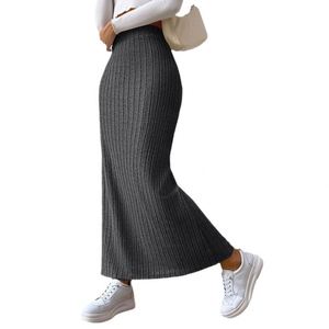 Casual Solid Autumn Winter Side-<b>Slit</b> Slimming European American Style Knitted Women's A-Line <b>Midi</b> <b>Skirt</b> - Product Image 4