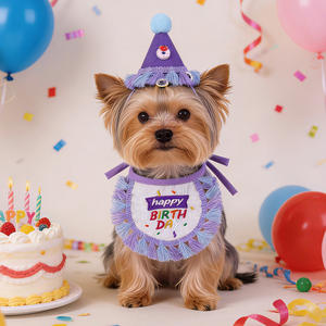 Aksesoris Hadiah Ulang Tahun Hewan Peliharaan Lucu Custom Grosir untuk Anjing dan Kucing Kecil, Syal, Bandana, Set Bib Topi Anjing Kucing - Product Image 3