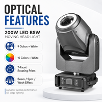 Projecteur LED BSW 3-en-1 haute puissance 200W avec rotation annulaire et projecteur de gobos pour DJ, discothèque, mariage et éclairage de scène