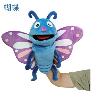 QH OEM 생생한 박제 동물 곤충 나비 잠자리 무당 벌레 손 인형 이야기 봉제 복화술 인형 장난감