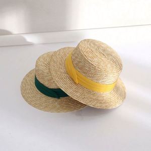 Cheap Wholesale Holiday Beach <b>Flat</b> Top Boater Straw <b>Hats</b> Summer Women Wheat Woven Straw <b>Hat</b> - Product Image 2