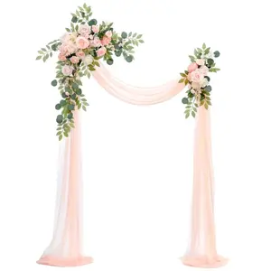 ชุดดอกไม้ปลอมสำหรับตกแต่ง,ชุดดอกไม้ผ้าชีฟองตกแต่งด้วยผ้าม่านโค้งสำหรับงานแต่งงาน