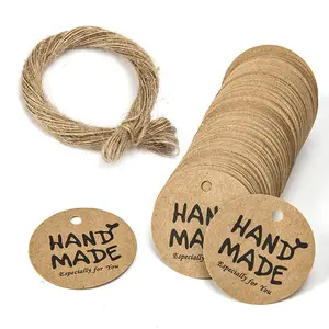 Wedding Decorations Gift Tags Brown Craft Hang Tags with Free Natural Jute Twine Thank You Round Kraft Paper Tags