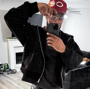 <span class=keywords><strong>Felpa</strong></span> <span class=keywords><strong>con</strong></span> Cappuccio Personalizzata di Alta Qualità per <span class=keywords><strong>Uomo</strong></span>, Streetwear Nero <span class=keywords><strong>con</strong></span> <span class=keywords><strong>Zip</strong></span> e Strass su Tutta la Superficie - Product Image 2