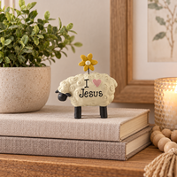 Patung Domba Kristen I Love Jesus Patung Resin Dekorasi Rumah Religius Hadiah Kristen Inspiratif untuk Anggota Gereja