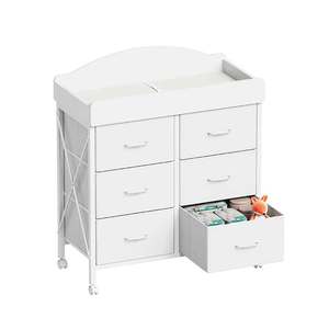 Meuble pour bébé, table à <span class=keywords><strong>langer</strong></span> blanche, plateau imperméable, station à couches, unité de rangement mobile, <span class=keywords><strong>commode</strong></span> avec roulettes, <span class=keywords><strong>commode</strong></span> à tiroirs en tissu - Product Image 6