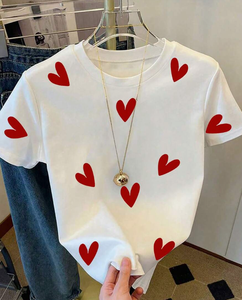 T-shirt da donna Resyla a maniche corte, vestibilità standard, stampa digitale a righe con cuori, casual, primavera estate, girocollo in jersey - Product Image 3