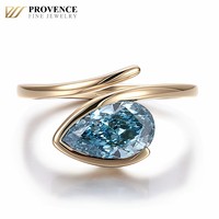 Bague de fiançailles en or jaune 10 carats avec diamant de 2 carats de forme poire bleu cultivé en laboratoire, bijoux fins de Provence pour femmes