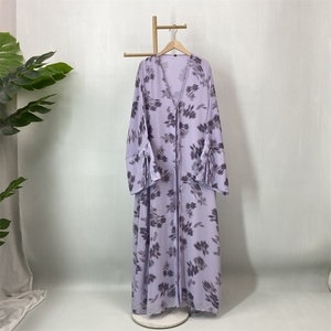Chiffon Abaya with Lined, Floral <b>Print</b> Open Abaya Kimono with Tie Cuff, Modest <b>Islamic</b> Dubai Abayas for Muslim Women (6924) - Product Image 5