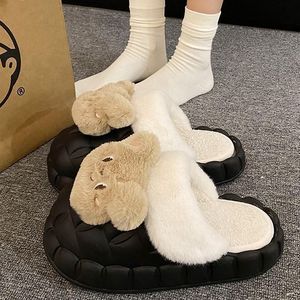 Chaussons d'hiver en peluche d'ours en coton pour femmes, semelle intermédiaire en caoutchouc, couleurs mélangées tendance, sangle, utilisation intérieure/extérieure, chauds - Product Image 6