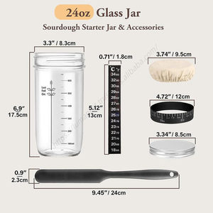 Kit en verre pour bocal de levain de 24 oz Syh198 avec bande de marquage, thermomètre, racloir et couvercle en tissu cousu – Vente en gros - Product Image 3