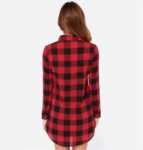 Camisa con botones de solapa a cuadros de manga larga para mujer, blusa de cintura natural al por mayor directa de fábrica recién fabricada - Product Image 5