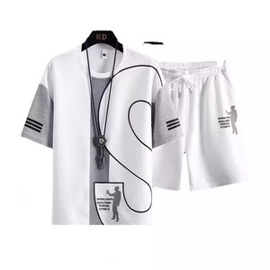 Ensemble décontracté d'été style coréen pour garçons : T-shirt ample à manches courtes et pantalon cinq-quarts simple – Ensemble deux pièces pour homme - Product Image 2