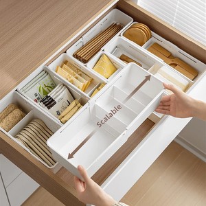 Boîte de rangement extensible de style japonais, organisateur multifonctionnel, boîte de rangement en plastique pour couverts, papeterie de bureau - Product Image 1