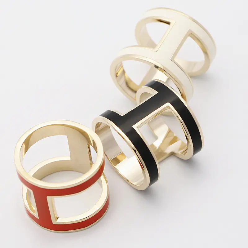 Metal High Quality Jewelry Fashion H shape Enamelled Copper Alloy Silk Scarf Buckle Rings For Women