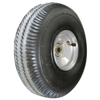 Roda Karet Pneumatik Tipe Datar 10 Inch 3.00-4 3.50-4 Custom Terbaru dengan Bantalan Bola dan Rem, untuk Gerobak Dorong Tugas Berat