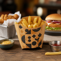 Caja para Papas Fritas Kraft, Diseño Vertical, Cartón Seguro para Alimentos, para Cantina Escolar, Servicio de Alimentos, Suministros para Catering Comercial