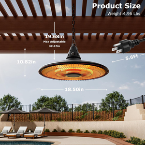 Calentador Eléctrico de Techo para Exteriores, Halógeno/Tubos de Fibra de Carbono, Elemento Calefactor Infrarrojo para Jardín con Control Remoto - Product Image 6
