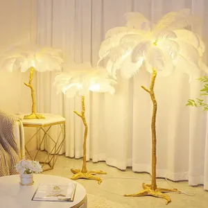 Lüks ağaç dalı Modern iç dekor standı Nordic devekuşu Led masa lambası lüks Modern Led köşe tüy zemin lambası