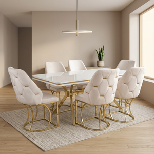 Ensemble de salle à manger moderne convertible de luxe en 6 pièces, meubles élégants en bois et métal pour la maison, l'hôtel, le restaurant, les villas, les espaces de vie - Product Image 1