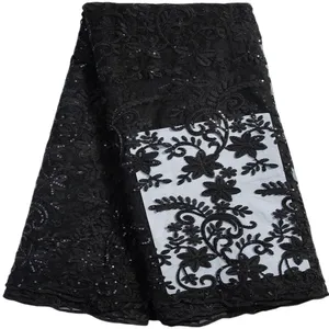 3331 Cheapest In Stock Black French Mesh Net Lace With Sequins Embroidery Fabrics African Lace Fabric For Senegal Women Dresses