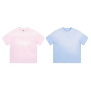 2024 весна/лето, 230 г, серия макарон, винтажная свободная футболка с выцветшим круглым вырезом, высокая стоимость