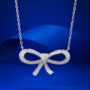 قلادة جديدة بشريط فيونكة من الفضة ، قلادة نسائية كلاسيكية بسيطة وعصرية ، قلادة ماسية بالكامل - Product Image 3