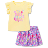 Ensemble jupe pour petites filles, ensemble 2 pièces avec haut à volants et jupe à imprimé floral, tenues pour le parc en plein air
