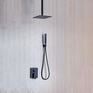 Ensemble de douche mural dissimulé 59-1 en laiton, double fonction, finition chrome noir, avec pommeau de douche carré effet pluie pour salle de bain - Product Image 4