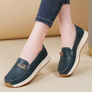 Nouveaux modèles Xuanhui, mocassins à bout rond, coutures, boucle dorée, fuchsia, PU souple, <span class=keywords><strong>semelle</strong></span> <span class=keywords><strong>épaisse</strong></span> de 3 cm, pour femmes - Product Image 2