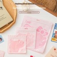 Sac d'emballage transparent brillant auto-scellant rose motif chat de dessin animé, accessoire décoratif mignon et adorable pour filles