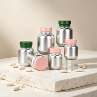Flacon de complément alimentaire en aluminium rose personnalisé à double couche avec bouchon à vis, vide, pour pilules, comprimés, gélules et produits de santé