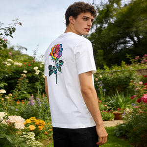 เสื้อยืดลำลองสำหรับใส่ในบ้านหรือทำสวน ผ้าโพลีเอสเตอร์ 100% หนัก 230 กรัม พิมพ์ลายกุหลาบอเมริกันด้วยเทคนิคซิลค์สกรีน สำหรับผู้ชาย - Product Image 1