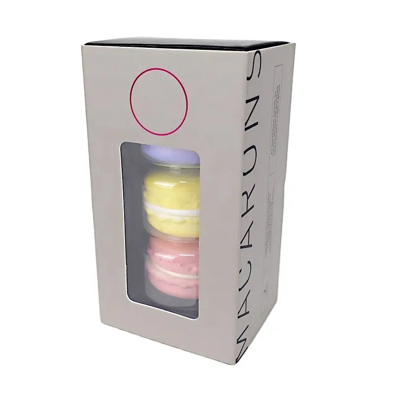 Custom 3 Macaron Cookie Mini Paper Drawer Packaging Gift Box With Clear Display Window