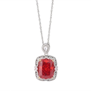 Fashion Eco-friendly <b>Copper</b> Jewelry 12*16mm Red Cubic Zirconia Iced Out High Carbon Diamond Pendant Necklace for Women Party - Product Image 2
